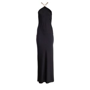 Dannijo black silk halter dress with gold chain clasp